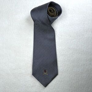 Vtg Tommy Hilfiger Blue Textured Necktie Lion Crest Contrasting Yellow 1…